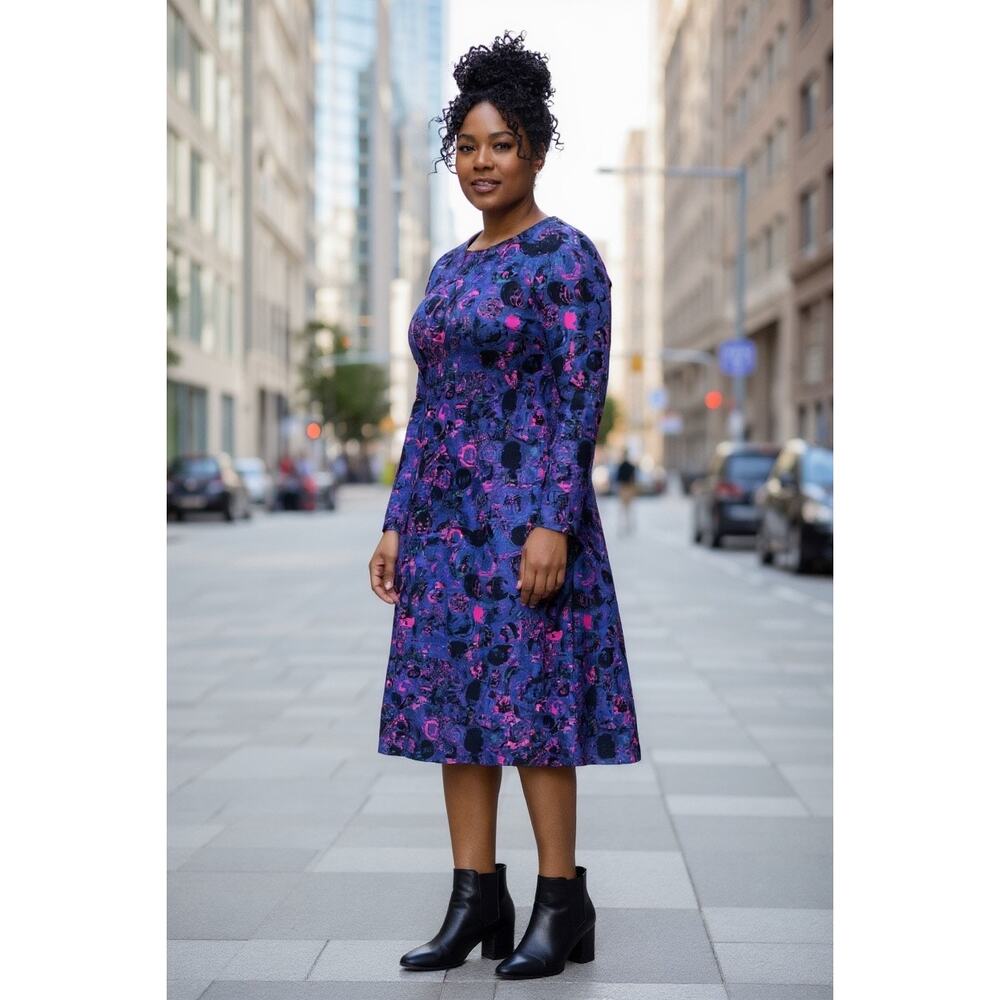 🎨 Animapop Reversible Long Sleeve Dress Abstract Blue Splash / Red Floral Sz L